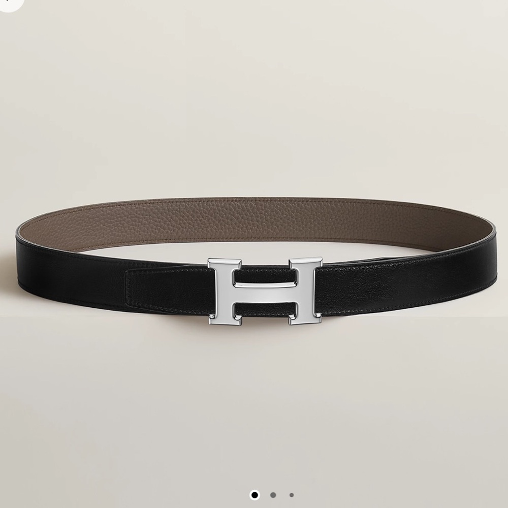 Hermes Leather Belt Silver and Black/Etain